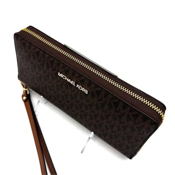 Michael Kors Large Continental Wallet Wristlet Leather Brown - Picture 6 of 8